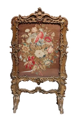 Lot 30 - A LOUIS XV STYLE BEECHWOOD AND TAPESTRY FIRESCREEN