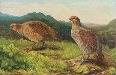 Lot 1 - LANDSCAPE SCENE WITH QUAIL BY P. HENS, 1957
