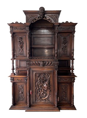 Lot 35 - FRENCH HENRI II CARVED WALNUT BUFFET A DEUX CORPS, C. 1880