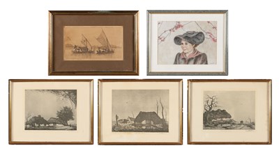 Lot 284 - Vijf ingelijste werken