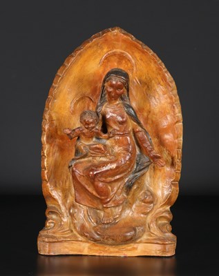 Lot 795 - Glazed Plaster Relief of the Madonna and Child