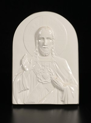 Lot 156 - White-Glazed Ceramic Wall Tile of the Sacred Heart of Jesus, by Giel Keulen (1900–1960)