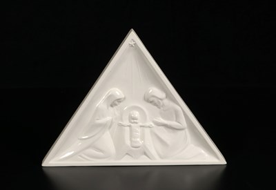 Lot 159 - White Glazed Ceramic Triagular Relief of the Nativity