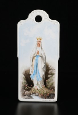 Lot 19 - Hand-Painted Ceramic Tile of the Virgin Mary at Lourdes, Dated 1898