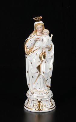 Lot 24 - Gilt and Polychrome Porcelain Figure of the Crowned Madonna and Child, Vieux Paris