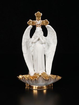 Lot 43 - Vieux Paris Porcelain Holy Water Font with Angel and Gilt Cross