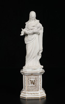 Lot 48 - Biscuit Porcelain Figure of the Madonna and Child on Gilt Pedestal, by Mauger & Letu