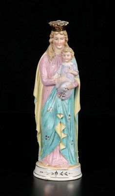 Lot 52 - Polychrome Porcelain Figure of the Madonna and Child, Vieux Bruxelles