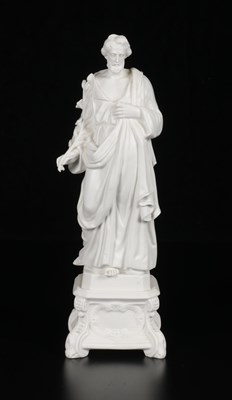 Lot 155 - Biscuitporseleinen beeld van de heilige Jozef met lelietak, Vieux Paris.
