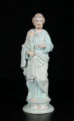 Lot 57 - Polychrome Porcelain Figure of Saint Joseph with Lily, Vieux Andenne