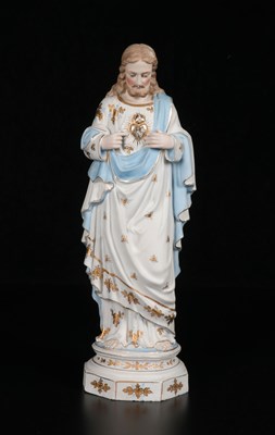 Lot 60 - Polychrome Porcelain Figure of the Sacred Heart of Jesus, Vieux Bruxelles