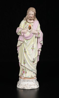 Lot 61 - Polychrome Porcelain Figure of the Sacred Heart of Jesus, Vieux Bruxelles