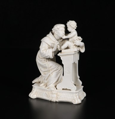 Lot 63 - Biscuit Porcelain Figure of Saint Anthony of Padua with the Christ Child, Vieux Paris or Andenne