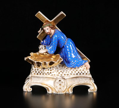 Lot 78 - Porcelain Holy Water Font with Christ Carrying the Cross, Vieux Paris