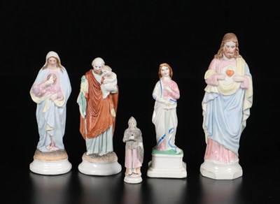Lot 82 - Five Polychrome Religious Figures in Porcelain and Ceramic