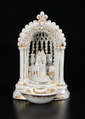 Lot 20 - Porcelain Holy Water Font Chapel with Madonna and Child, Vieux Paris