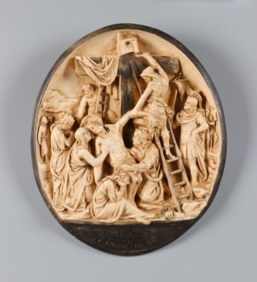 Lot 18 - Oval Ceramic Relief Plaque of the Descent from the Cross, France, 19th Century