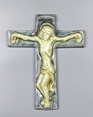 Lot 830 - Polychrome Glazed Ceramic Wall Crucifix by Charles Vos (1888–1954)