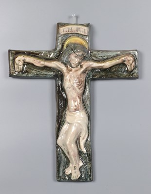 Lot 127 - Polychrome Glazed Ceramic Wall Crucifix by Charles Vos (1888–1954)