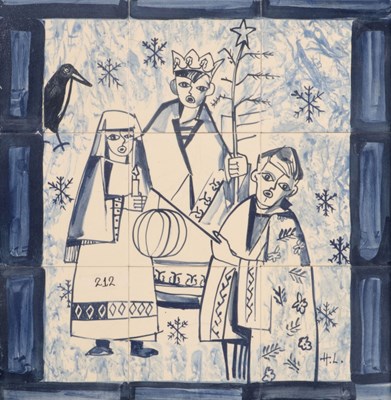 Lot 832 - Framed Tile Tableau of 3 Wisemen Christmas Celebrants