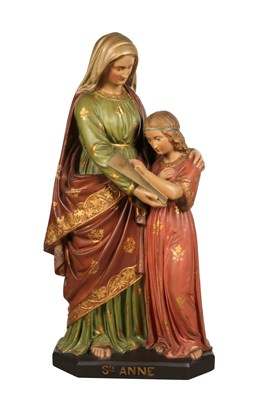 Lot 222 - Large Polychrome Ceramic Statue of Saint Anne Teaching the Virgin Mary
