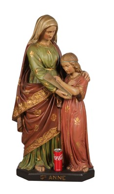 Lot 222 - Large Polychrome Ceramic Statue of Saint Anne Teaching the Virgin Mary
