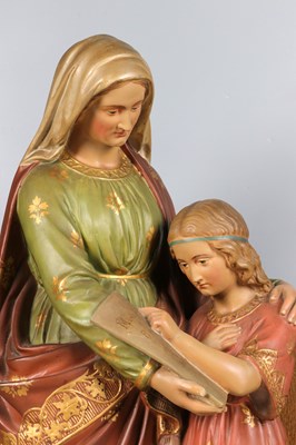 Lot 222 - Large Polychrome Ceramic Statue of Saint Anne Teaching the Virgin Mary