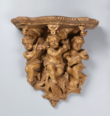 Lot 226 - Carved Wood Wall Bracket with Three Musical Putti