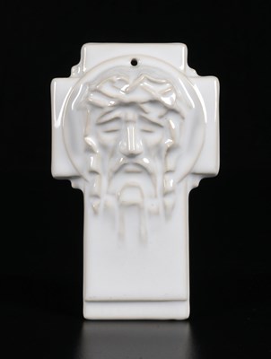 Lot 144 - White-Glazed Ceramic Tile with the Holy Face of Jesus, Sphinx Petrus Regout