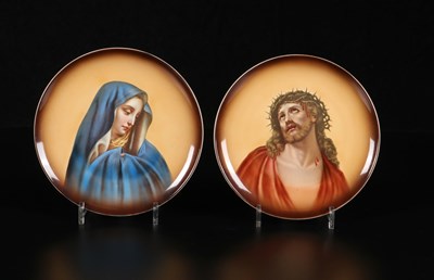 Lot 94 - Pair of Porcelain Plates Depicting the Virgin Mary and Christ, by Société Céramique
