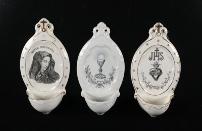 Lot 93 - Group of Six Transfer-Printed Holy Water Fonts, by Petrus Regout
