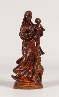 Lot 808 - Glazed Plaster Figure of the Madonna and Child with Lamb