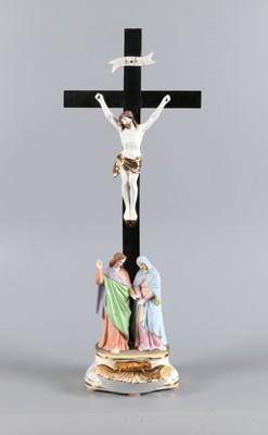 Lot 98 - Vieux Andenne Crucifix with Porcelain Holy Water Font