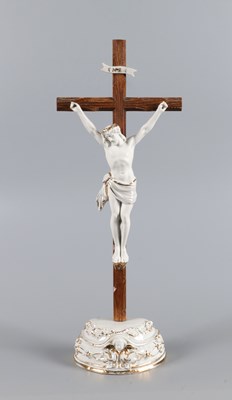 Lot 100 - Porcelain Crucifix with Gilt Rococo Base and Wooden Cross