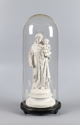 Lot 170 - Porseleinen beeld van de heilige Antonius met het Christuskind onder stolp