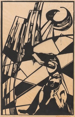 Lot 396 - Abstract-figuratieve compositie met klimmer