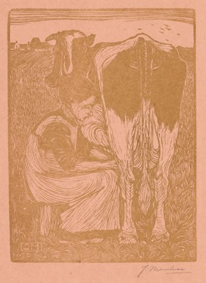 Lot 171 - Jan Mankes (1889-1920) - De koemelkster 1914 (Houtsnede)