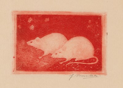Lot 172 - Jan Mankes (1889-1920) - 2 Muizen in het Gras 1916 (Ets)