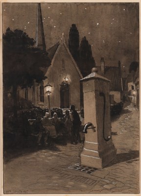 Lot 177 - Jan Sluyters (1881-1957) - Kerkplein onder de Sterrenhemel (Potlood/Waterverf/Inkt)