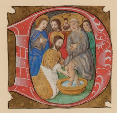 Lot 188 - Boekverluchting - Hand geschilderd miniatuur van de voetwassing van Christus circa 1450