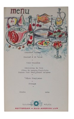 Lot 80 - Kees van Dongen (1877-1968) - 28 gelithografeerde menukaarten Rotterdam- Zuid Amerika Lijn (1962)
