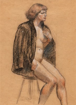 Lot 159 - Jacob Dooijewaard (1876-1969) - Zittend vrouwelijk Naakt (Krijttekening)