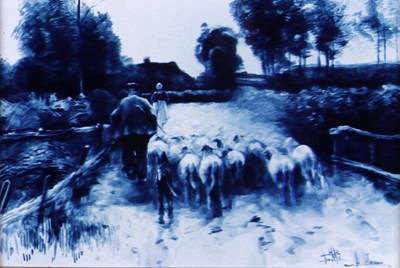 Lot 67 - Wandtegel met herdersscène, Henri Breetveld, Société Céramique