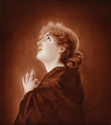 Lot 57 - Tegel met biddende vrouw, naar een schilderij van M. Ulrich, Société Céramique