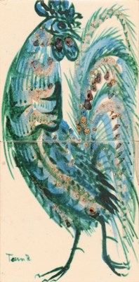 Lot 12 - Tegeltableau met haan, van Teun Roosenberg (1939-2004)
