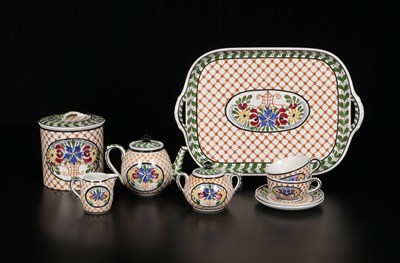 Lot 83 - 9-delig theeservies, decor 'Oud Luik', Société Céramique