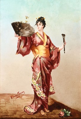 Lot 54 - Tegel met voorstelling van een Japanse dame, Emma Janson, Société Céramique