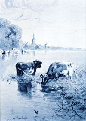 Lot 167 - Tegel met wadende en drinkende koeien, Henri Breetvelt, Société Céramique