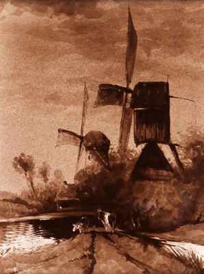 Lot 62 - Tegel met molenlandschap en koeien, Henri Breetvelt, Société Céramique