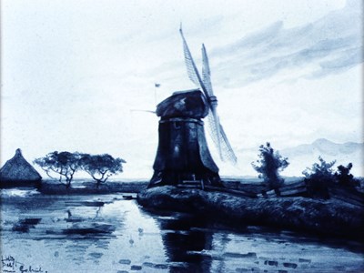 Lot 63 - Tegel met molenlandschap, Henri Breetvelt, Société Céramique